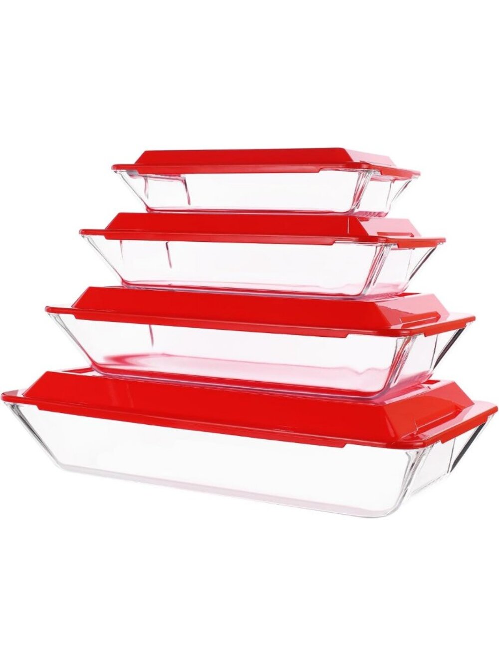 4-Piece Deep Glass Baking Dish Set with Lids - Versatile Sizes for Cooking